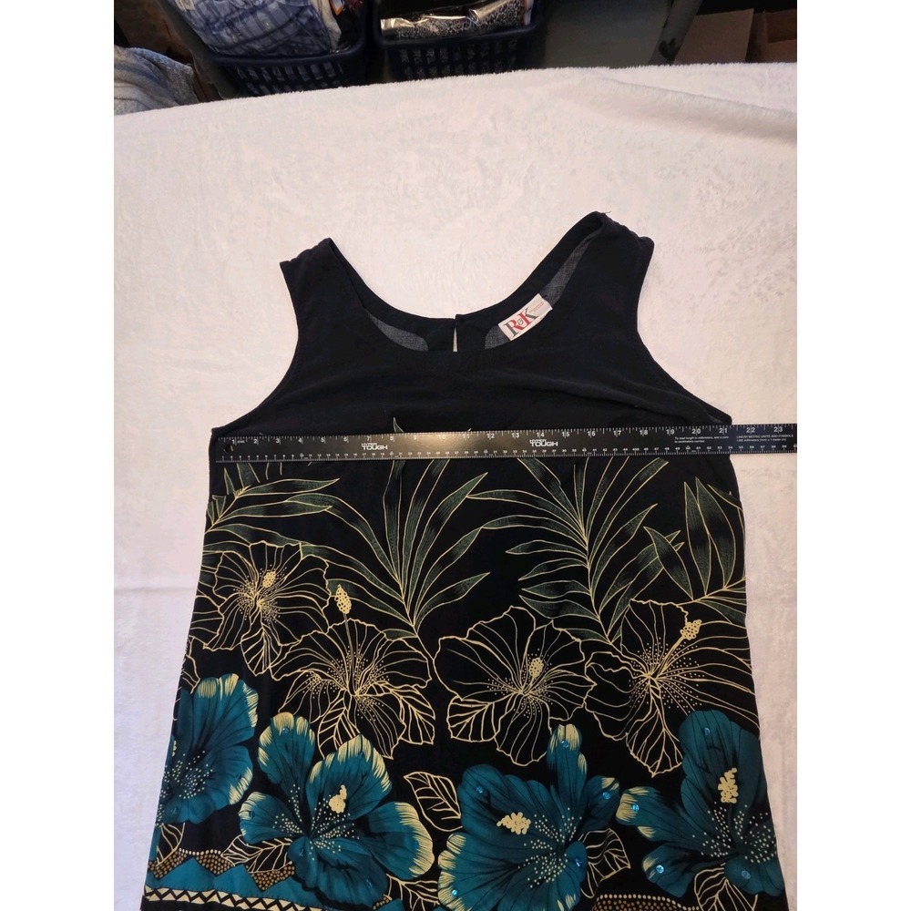 R&K Originals Womens Sleeveless Tropical Floral Tunic Top Black Blue Size 18W